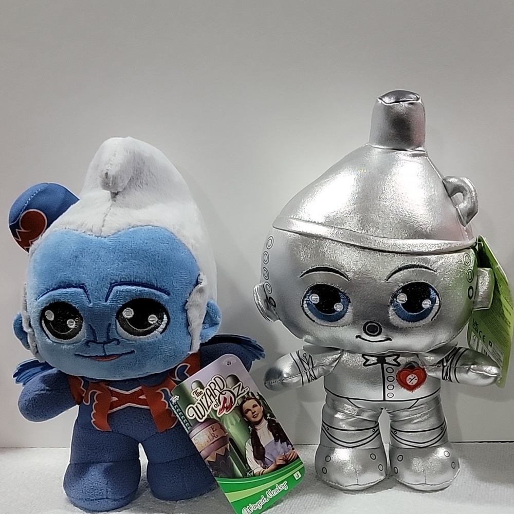 Set Of 2 Wizard of Oz Tin Man Silver Plush And Blue Winged Monkey